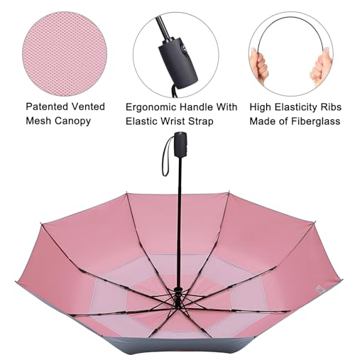 Image of G4Free UPF 50+ UV Protection Travel Umbrella 42 46 inch Windproof Silver Coating Sun Blocking Umbrella
