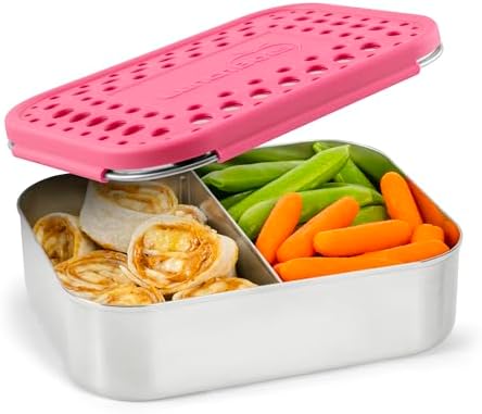 LunchBots Medium Duo Snack Container - Divided Stainless Steel Food Container - Two Sections for Half Sandwich and a Side - Eco-Friendly - Dishwasher Safe - Stainless Lid - Blue Dots - Thumbnail 4