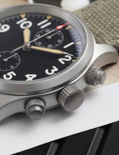 TACTICAL FROG Militado Military Chronograph Watches 39mm Sapphire Crystal Pilot Watch VK61 Quartz Luminous Wristwatches for Men 100M Waterproof Sport Watch with Nylon Strap