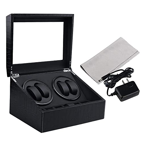 J&T Technology Automatic Watch Winder,4+6 Automatic Watch Winder Storage Display Box Watch Case With Pu Crocodile Skin And Black Leather,Japanese Quiet Motor- Ac Adapter(Pu Crocodile Skin) #TOP6