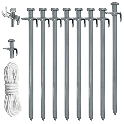 Eurmax Usa 12 Inch Multiuse Heavy Duty Steel Tent Stakes Tarp Pegs Camping Stakes For Outdoor Camping Canopy And Tarp With 4 Ropes 10Ft Length(Grey) #TOP22