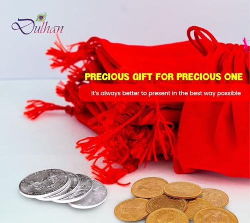 Image of 10pc, 25pc, 50pc, 100pc Plain Red Velvet Gold Coin Potli, Silver Coin Shagun potli bags 3 inch x 3inch Drawstring Pouch for Wedding, Corporate gifting, Xmas Gifts, Jewellery, Small Earphone Pouches