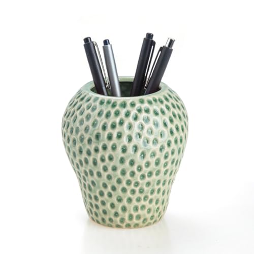 Uhuida Cute Pen Holder, Strawberry Pencil Holder for Desk, Ceramic