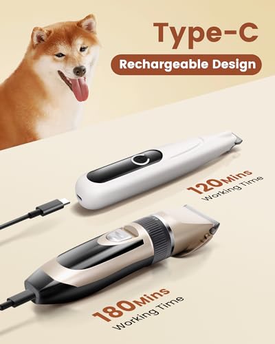 PAPMINI 2 in 1 Hundeschermaschine, Extra Leise Hundepfoten Trimmer mit LED-Licht, Professionelle Schermaschine Hund & Pfotentrimmer, Type-C Fellschere für kleine und große Hunde, Katzen