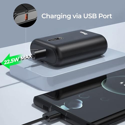Image of Foxin Fist 10000mAh 10k Mini Power Bank | 22.5W Super Fast Charging | Built-in Type-C Cable & PD Output | Small Pocket Size | for iPhones /Android Mobiles & Other Devices | Made in India - Black