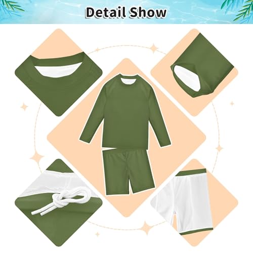 Dark Olive Green Toddler and Baby Boys' 2-Piece Swimsuit Trunk, Long Sleeve Rashguard Bathing Suit Dark Olive Green3