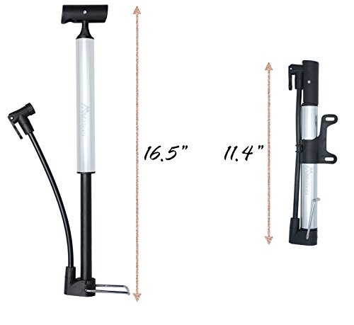 Malker Bike Pump,Compatible with Presta and Schrader Valve Portable Bicycle Pump,Aluminum Alloy Floor Bicycle Air Pump,Compact Mini Bicycle Tire Pump,Bonus Bike Patch Kit,Silver