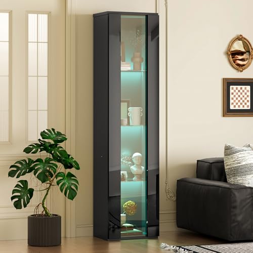 Cenbunsh 40 x 29 x 170 cm, vitrina multifuncional, separador de cristal, luz LED que cambia de color, mando a distancia, ajuste de aplicaciones, placa acrílica, diseño simple, color negro