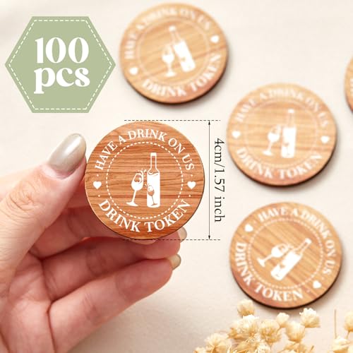 Image of Marsui 100 Pcs Wooden Drink Tokens Bulk for Wedding Party Personalised Drink Tickets Poker Chips for Guest Wedding Favors Beverage Birthday Party Bar Table Decoration Supplies(Highball Cup Pattern)