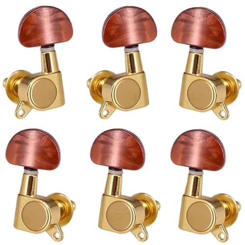 ペグ マシンヘッド コーヒー色の大きな半円形ボタンのシールギアチューニングペグチューナーマシンヘッドギター用6個セットゴールド(2L4R)