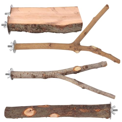 BILLIOTEAM 4-Pack Natural Wood Bird Perch Stand with Spacious Platform, Thick & Long Branches, Large Parrot Cage Accessories for African Grey, Macaws, Conures, Eclectus (Medium & Large Birds) - image 8