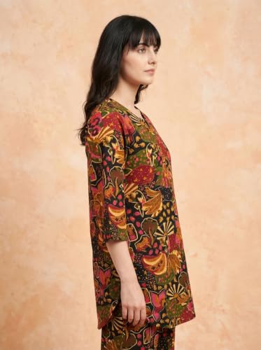 Image of Bee M Pee Designer Trendy Floral Printed Poly Rayon Cotton Kurta Coord Sets for Women | Stylish Casual Kurti Tunic Cord Set with Pant for Woman for Office