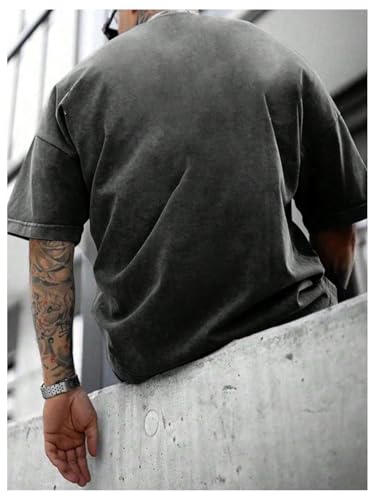 GORGLITTER Men's Oversized Tshirts Short Sleeve Vintage Washed Loose Tees Streetwear2