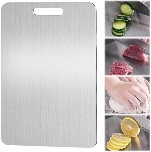 UZSUZZ Planche a Decouper En Titane, Planche à Découper En Acier Inoxydable, Plaque Inox Cuisine, Planche à Découper Double Face Pour Couper Viande, Fruits...