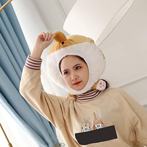 Fridg Funny Plush Piggy Hippo Corgi Hats Women Girls Animal Ear Hat Bunny Cap Headwear Birthday Gift Cosplay Prop - B #TOP5