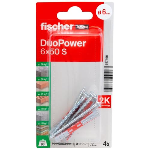 Chevilles universelles Fischer Duopower Ø6 à expansion intelligente et vis adaptées