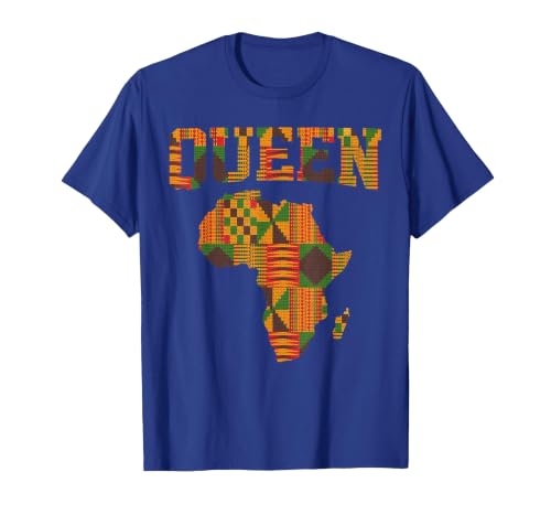 African Queen Art for Women Girls Kente Cloth African Print T-Shirt, Men, Royal Blue, Large