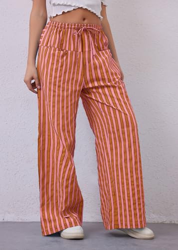 MISSACTIVER Women Drawstring Striped Pants Loose Wide Leg Trousers Casual Low Waist Pants Comfy Lounge Pants with Pockets2
