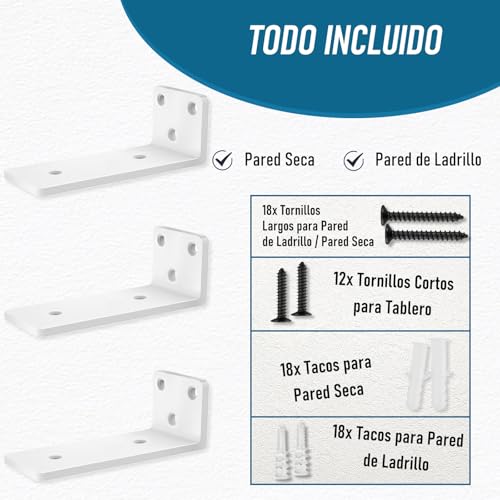 6 Piezas Soporte Estanteria Pared, 20cm Escuadras Metalicas Invisibles, Soporte Balda Flotante Pared, Soportes En L de Metal Resistente En Pared con Tornillos (Blanco) 8in - imagen 4