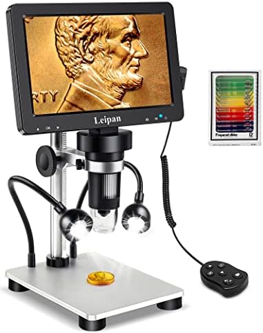 7" LCD Digital Microscope 1200X,Leipan 12MP Coin Microscope with Screen for Adults,1080P Video Microscope with 12pcs Slides,Wired Remote,2 Side Lights,Windows/Mac OS Compatible…