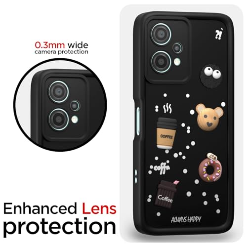 Image of Bintage Cute Fun Taddy Cartoon 3D Ball Bear Milk Donut Coffee Cup Silicon Case Full Body & Camera Protection Back Cover Compatible for OnePlus Nord CE 2 Lite 5G - Black