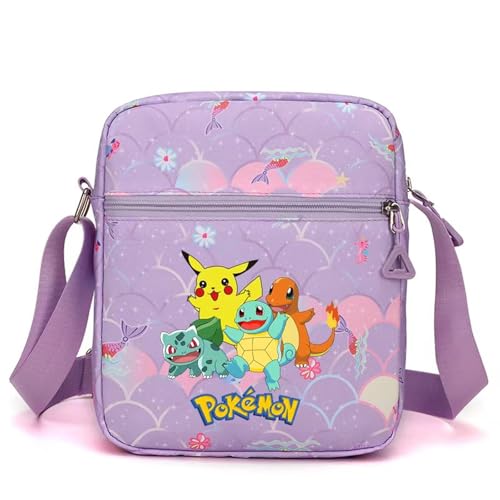 Pokemon Crossbody Bag with Zipper Cute Shoulder Bag with Adjustable shoulder straps Anime Merch for Womens Birthday Gifts (Purple)