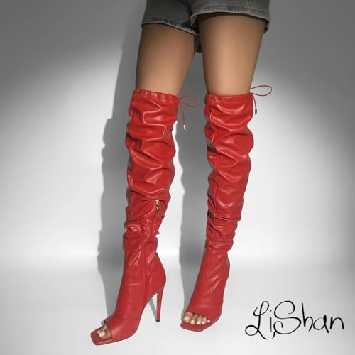 Image of LISHAN Women's Stiletto Heel Zipper Knee /Thigh High Boots Peep /Close Toe Pull on Long Boots