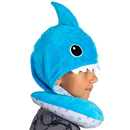Benbat Hooded Travel Pillow Neck Support – Soft, Polyester Total Car Seat Head Support For Children 4+ With Magnetic Closure And Ponytail Hole – Machine-Washable Travel Essentials (Shark) #TOP2