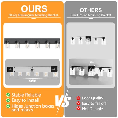 Image of IZORRO Bathroom Vanity Light Fixture, 5-Light 36 Inch Matte Black Bathroom Light Fixtures Over Mirror, with Clear Glass Shade, Modern Farmhouse Vanity Lights, Rustic Restroom Lighting Fixtures