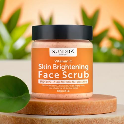 Image of Sundra Skin Brightening Face Scrub (100g) | Vitamin C & Walnut Exfoliator for Clear, Glowing Skin | Blackhead & Whitehead Removal for Men & Women