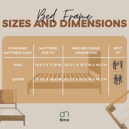 Bme Ethan 14 Inch Deluxe Bed Frame With Headboard - Rustic & Scandinavian Style With Solid Acacia Wood - No Box Spring Needed - 12 Strong Wood Slat Support - Easy Assembly - King, Rustic Dark Brown #TOP6