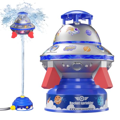 UFO Water Rocket Sprinkler for Kids Yard, LED Light-Up...