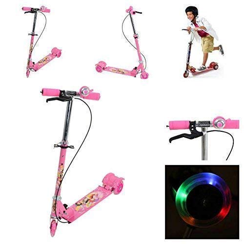 NexVox Nex Vox Kick Scooter for Kids 3 Wheeler Foldable Kick Skating Cycle with Brake and Bell, LED on Wheels and Height Adjustable for Boys and Girls for 3-7 Years (Pink) 4