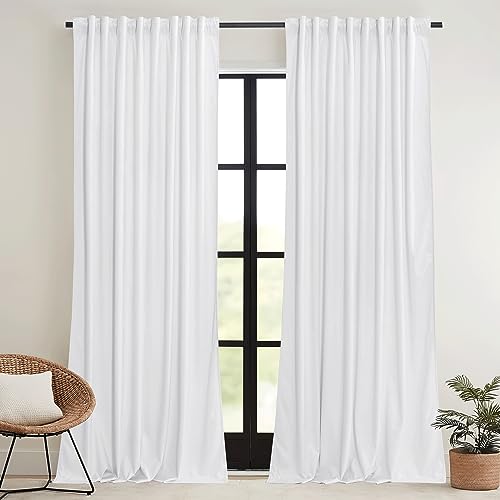 Image of RYB HOME Pure White Velvet Curtains 96 inches for Bedroom - Luxury Light Reducing Vertical Drapes Simple Home Decoration for Sliding Door Living Room, W52 x L96, 2 Pieces | Room Darkening, Thermal Insulated, Pleat Tape on Top, Heavy Duty Plush, Dining Room Sliding Patio Door, W52 x L96, 2 Panels