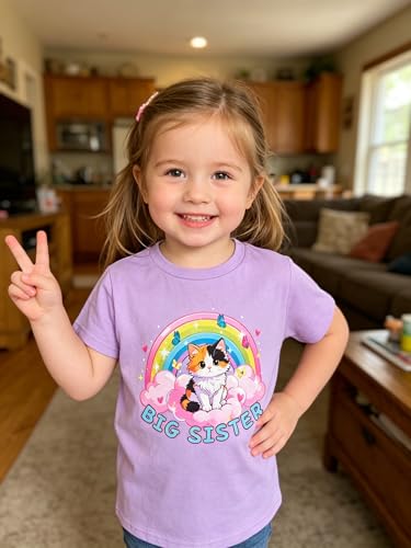 Image of Funnycokid Big Sister Shirts for Girls Pregnancy Announcement Toddler Promoted to T-Shirt 1-7 Years