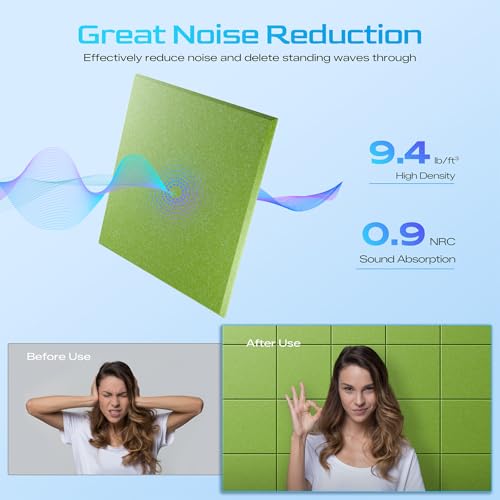 Image of 22 Pack Self-Adhesive Acoustic Panels, 12 inch X 12 inch X 0.4 inch High-Density Sound Proof Foam Panels for Walls, Soundproof Wall Panels for Home & Office (Avocado)