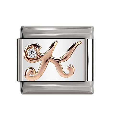 Italian Charms Rose Gold Letter A-Z Charm Link fits all 9mm Italian Charm Bracelet - UK stock (Letter K)