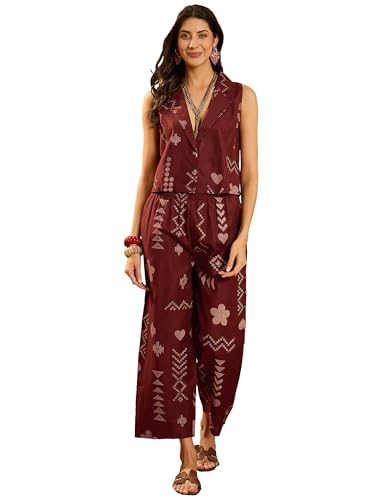 Image of Stylum Women's Geomatric Printed Rayon Slub Short Kurti Pant Set