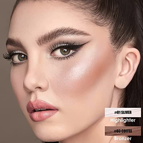 Image of FOCALLURE 2 Pcs Contour Stick, Highlighter & Bronzer Pen, Face Brightens & Shades Pencil, Highlighting Shade Longwear Makeup, Highlight Bronzer Shaping Trimming Stick, Universal