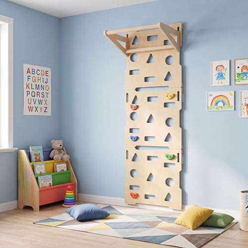 Teyva Daily 6 x 2 ft Climbing Wall Panels for Home Gym Wooden Indoor Climbing Wall Panels with Removable Pull-up Bar for Home Playground Playrooms Montessori Rooms Sensory Spaces