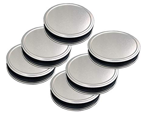 ThinkChances Storage Jar Lids Air Tight Rust Resistant Stainless Steel Wide Mouth Mason Jar Caps with Reusable Silicone Seals for Transform Mason Ball Canning Jars (6 Pack, Wide Mouth)