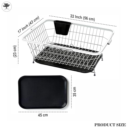 Image of Sulfar Stainless Steel Dish Drainer Stainless-Steel Dish Drying Rack with Drainer Sink Counter Top Basket Plate Rack (17X22 inch)