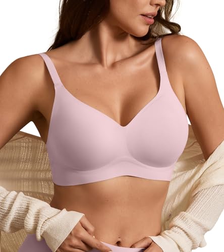 Image of DEANGELMON Seamless Bras for Women No Underwire Comfortable Push Up Bra V Neck Wireless Bralette Full Coverage Wire Free