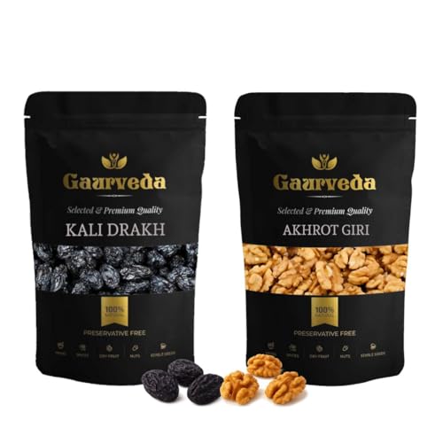 Image of GAURVEDA Kali Drakh & Akhrot Giri Combo - Black Raisins & Walnut Kernels, Natural Energy Boost, Healthy Snack, Delicious Treat | 50 Grams