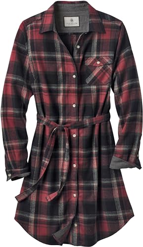 Legendary Whitetails Women's Open Spaces Dress, Plaid Flannel Long Sleeve Button Up Tunic with Belt4