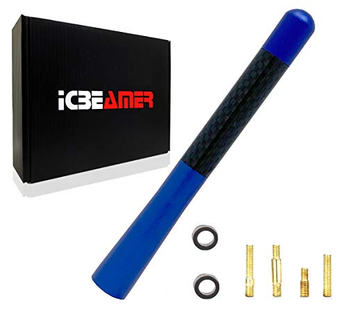 ICBEAMER 5" 127 mm Aluminum Blue w/Real Carbon Fiber Universal AM/FM Radio Antenna