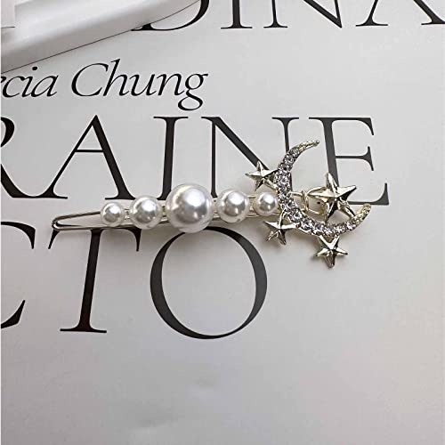 W Weilirian FSW-014 Vintage Pearl And Crystal Hair Accessories - Moon And Star Barrettes thumb #6