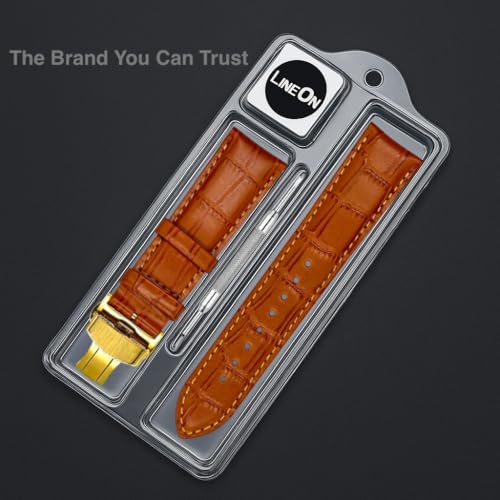 Image of Lineon 22mm Half Padded Premium Leather Mens Watch Strap with ButterFly Lock For Branded Watches Tool and Pins Include