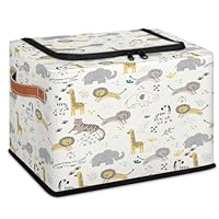 Large Toy Box Collapsible Storage Bins with Lids Closet Storage Baskets for Organizing Shelves Nursery Toy Storage Organizer Boxes for Kids, Boys, Girls (Cute Zebra Giraffe Lion Elephant Animal)
