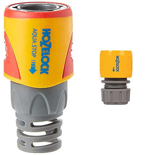 Hozelock 2055 0000 AquaStop Connector Plus (12.5mm & 15mm) & 2166P9000 Hose end Connector (12.5mm & 15mm), Grey
